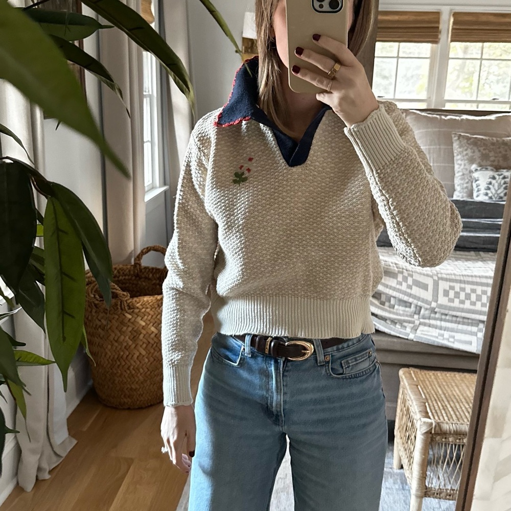 Cream Sweater with Embroidered Details